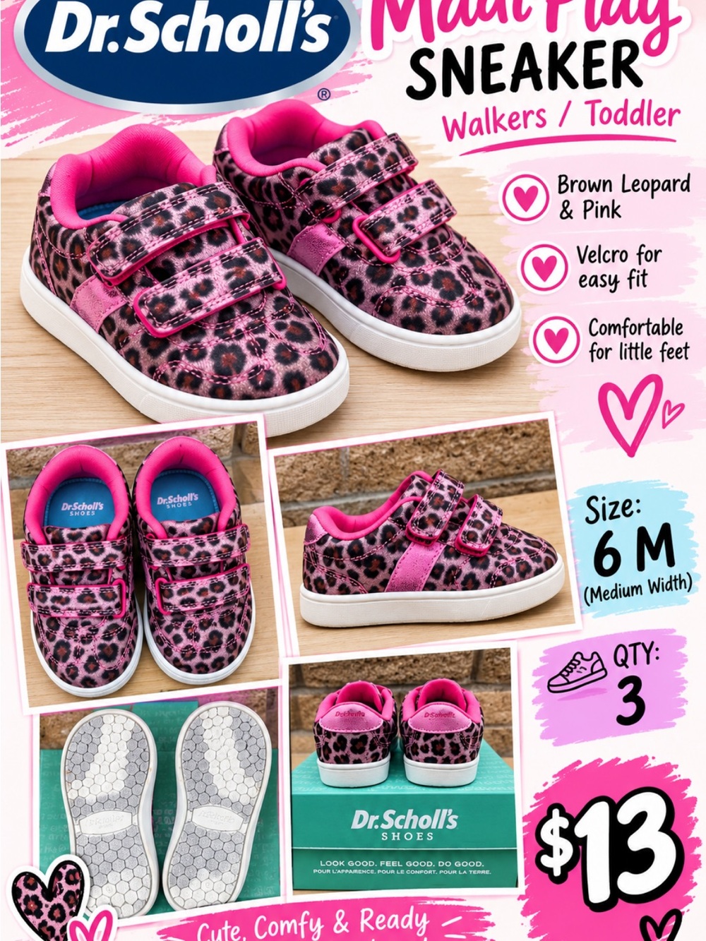 Dr. Scholl's Pink and Brown Leopard Toddler Sneakers